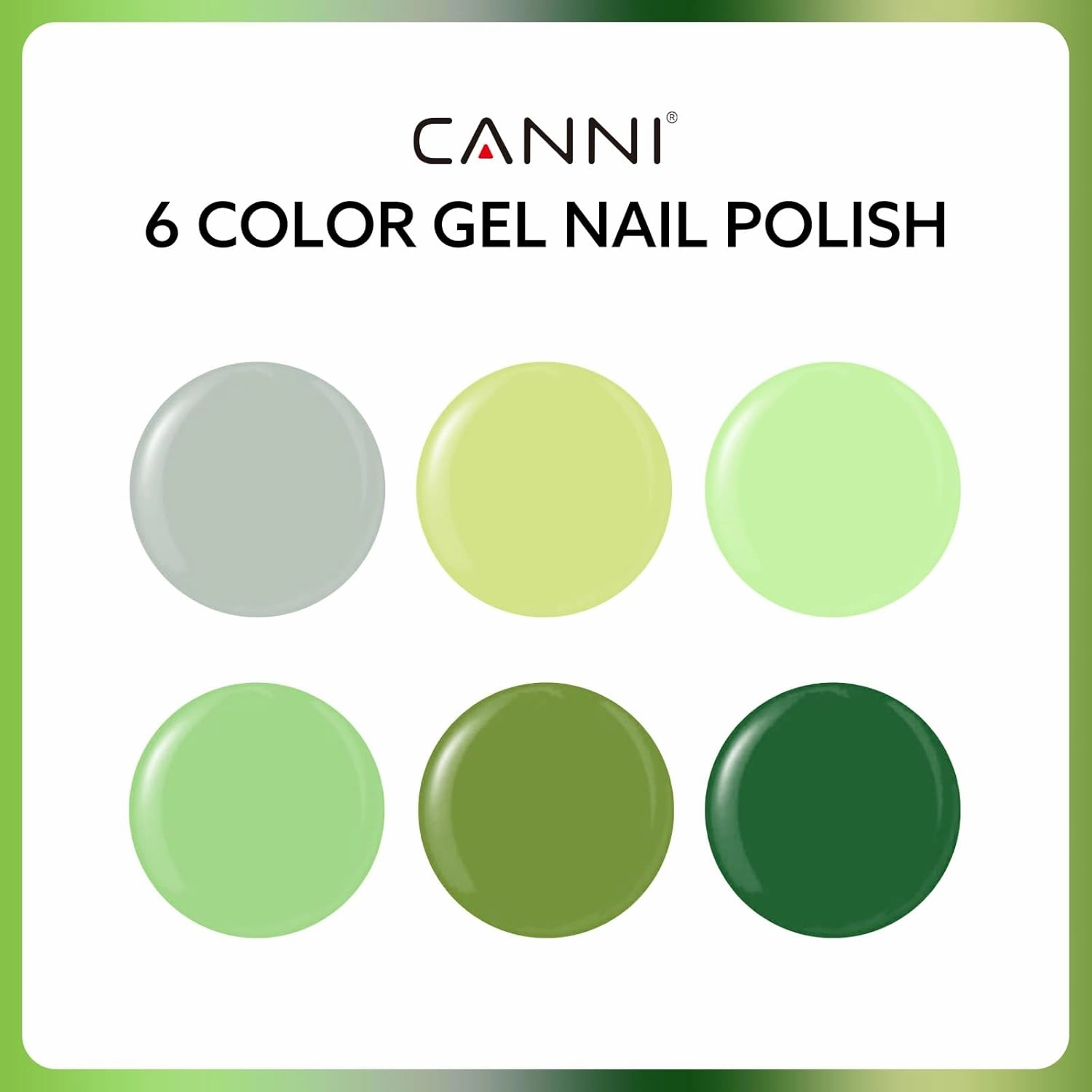 CANNI 6Pcs 9ml Emerald Green Gel Nail Polish Set - Dark Sage Forest Colors DIY at Home Salon Kit - Lime Olive Shades for Christmas New Year's Gifts