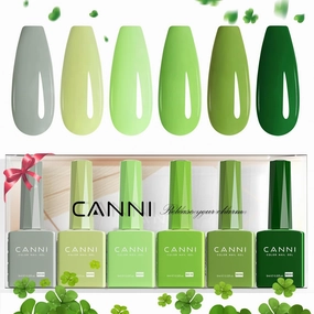 CANNI 6Pcs 9ml Emerald Green Gel Nail Polish Set - Dark Sage Forest Colors DIY at Home Salon Kit - Lime Olive Shades for Christmas New Year's Gifts