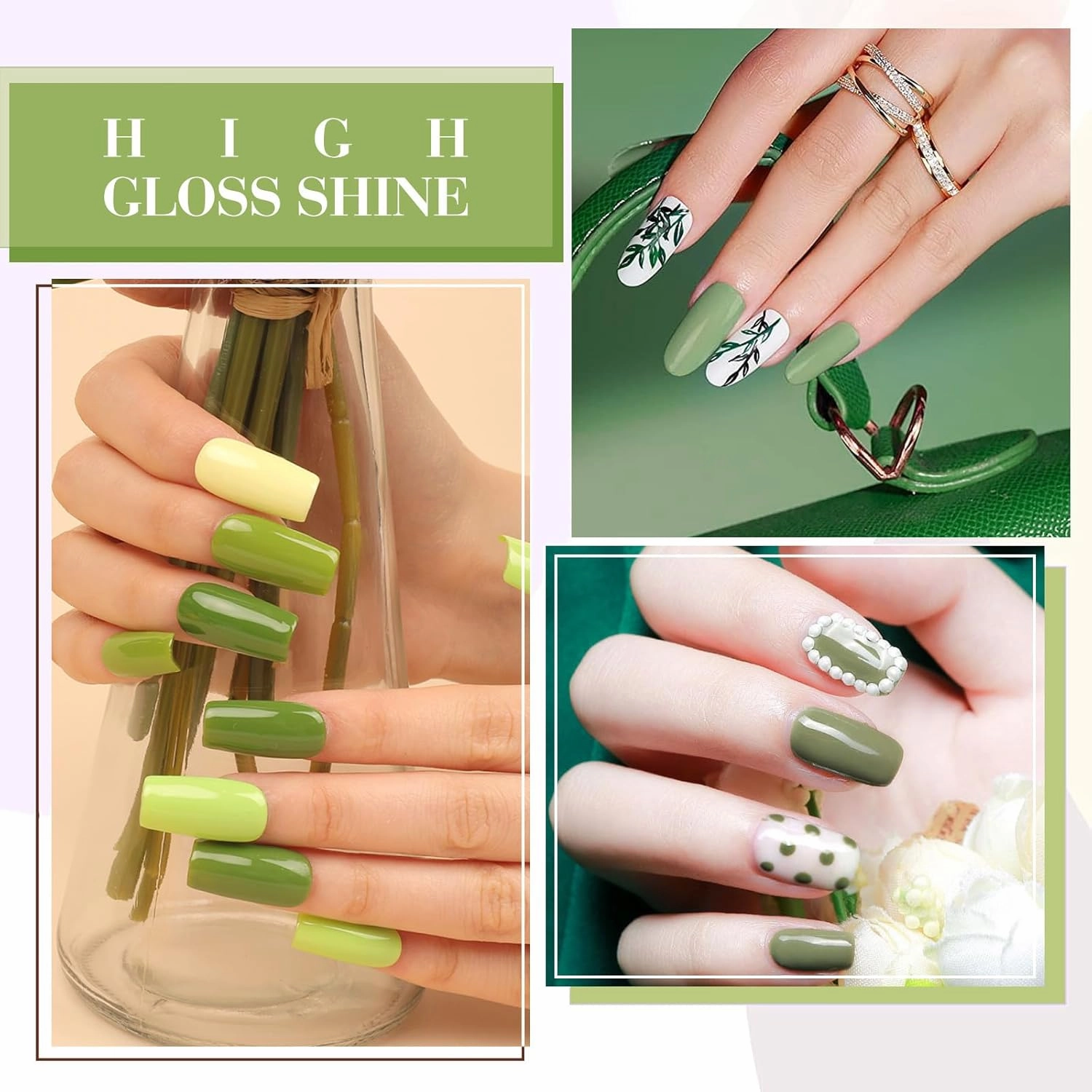 CANNI 6Pcs 9ml Emerald Green Gel Nail Polish Set - Dark Sage Forest Colors DIY at Home Salon Kit - Lime Olive Shades for Christmas New Year's Gifts