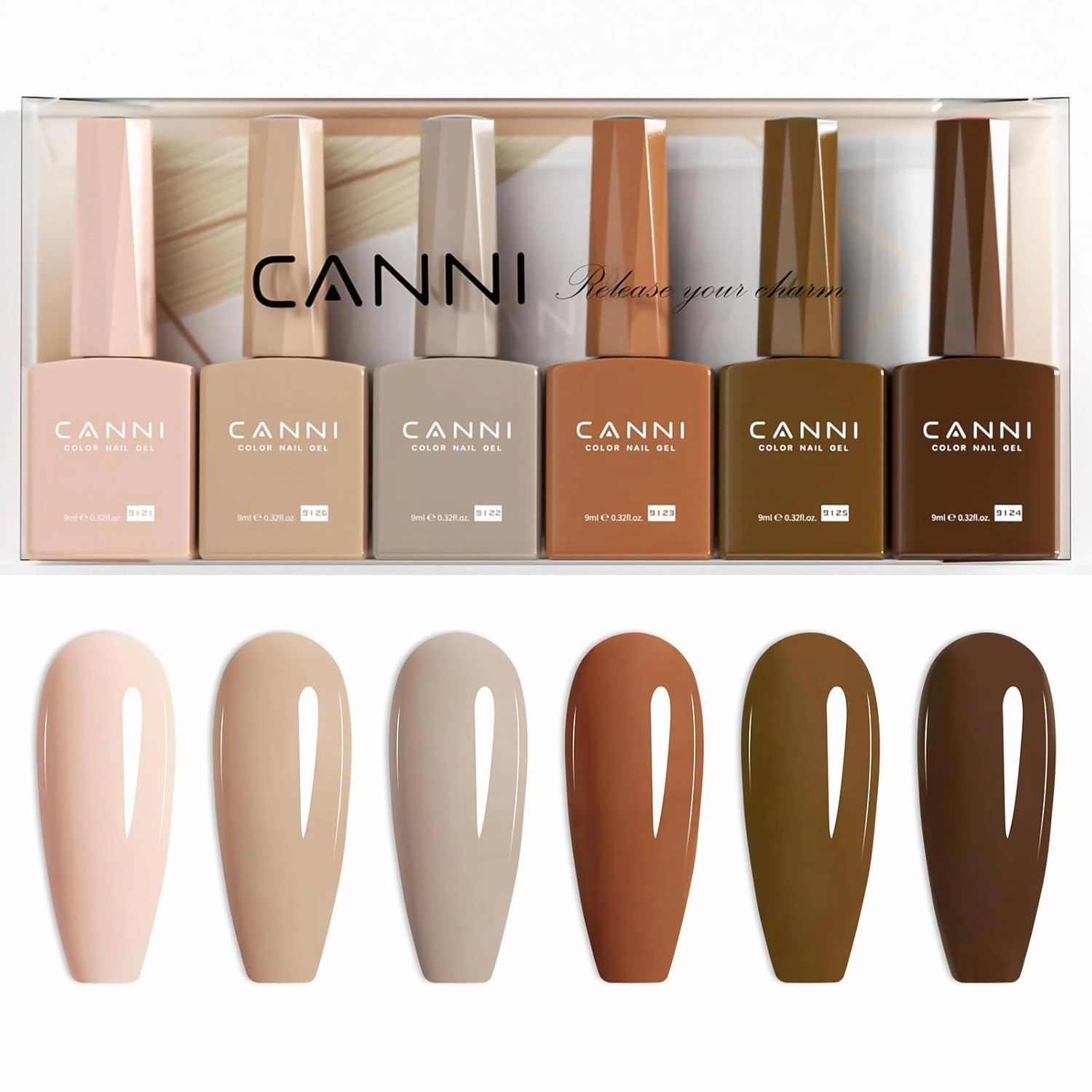 CANNI 6Pcs 9ml Hema-Free Nude Brown Fall Gel Nail Polish Set- Dark Brown Fall Colors Gel Polish Kit DIY at Home Salon Christmas New Year's Gifts for Girls