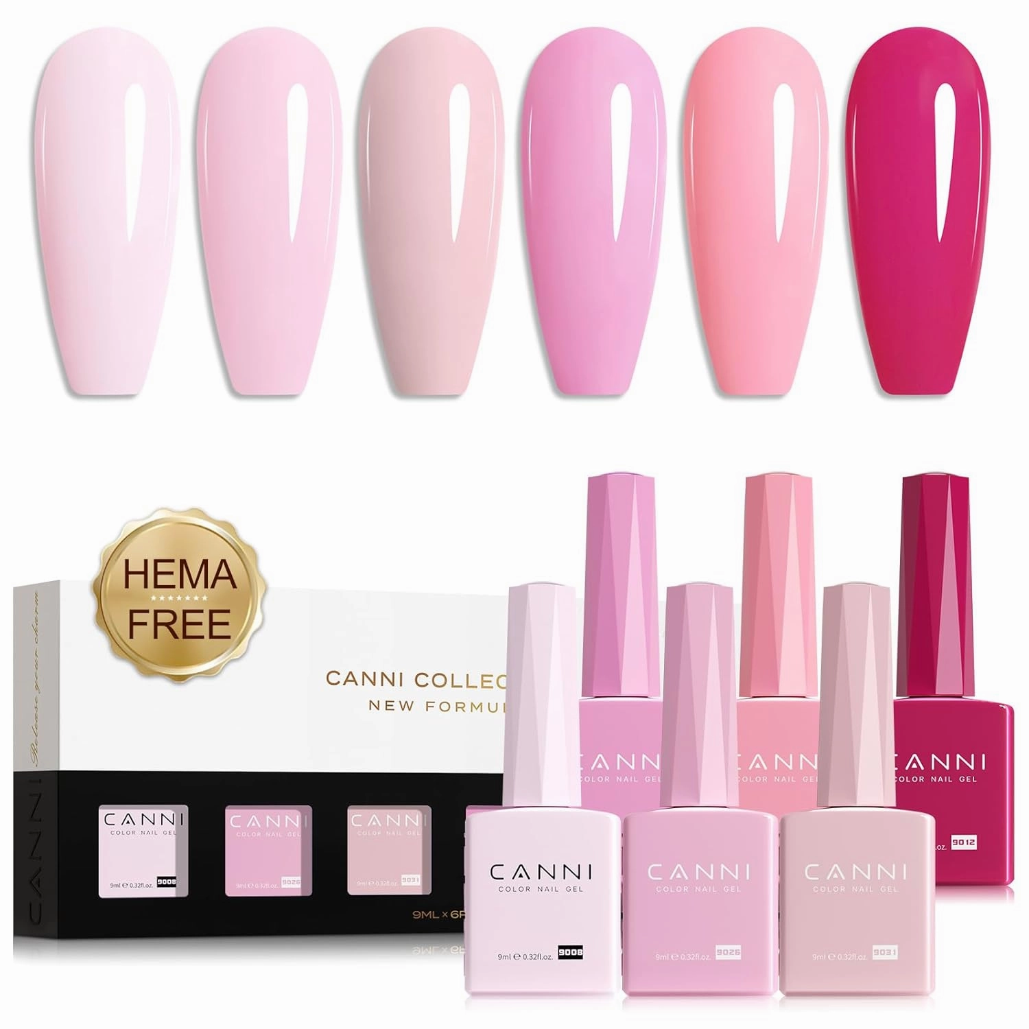 CANNI Pink Gel Nail Polish Set, 6 Colors 9ML Nail Rose Light Pink Gel Nail Polish Soft Pink Set Soak Off Nail Art Design Manicure Salon for Women