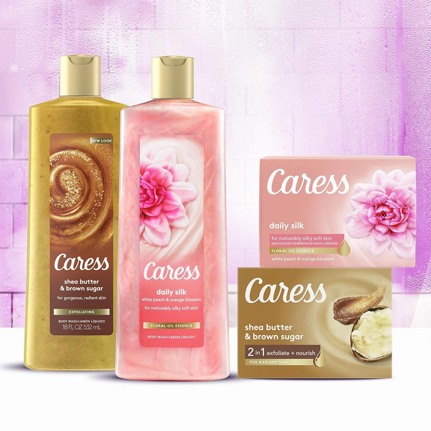 Caress Exfoliating Body Wash for Everyday Use Shea Butter & Brown Sugar 18 oz (Pack of 3)