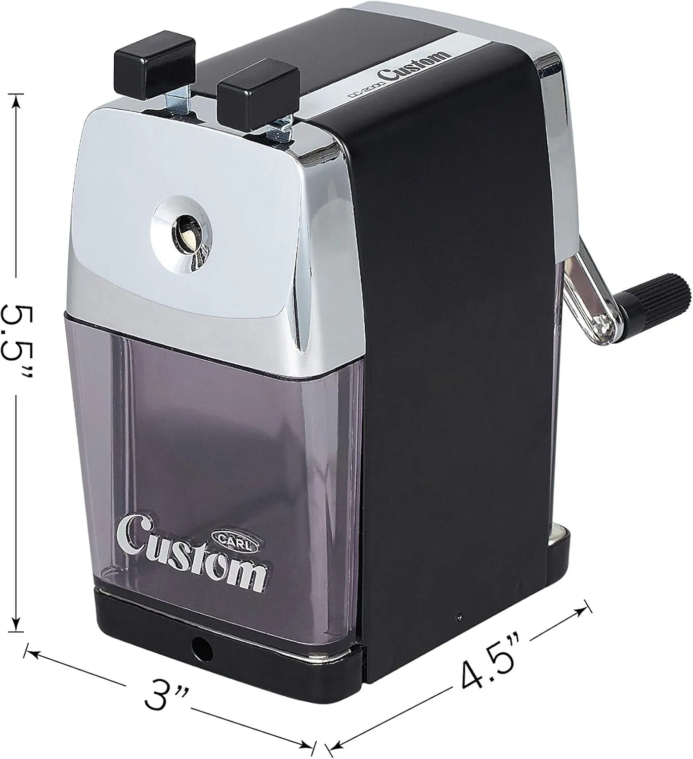 CARL Pencil Sharpener, CC-2000, Black, 5-Point Selector. Manual, Quiet for Office and Home Desks, School Classroom, CUI19018