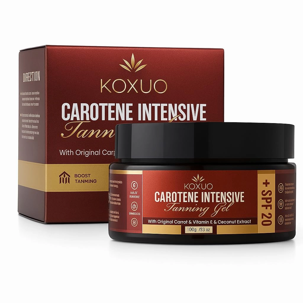 Carotene Tanning Gel for Deep Natural Tan – Tanning Accelerator with Coconut Oil, Carrot Extract & Vitamin E – Bronzing Body Moisturizer for Indoor & Outdoor Use