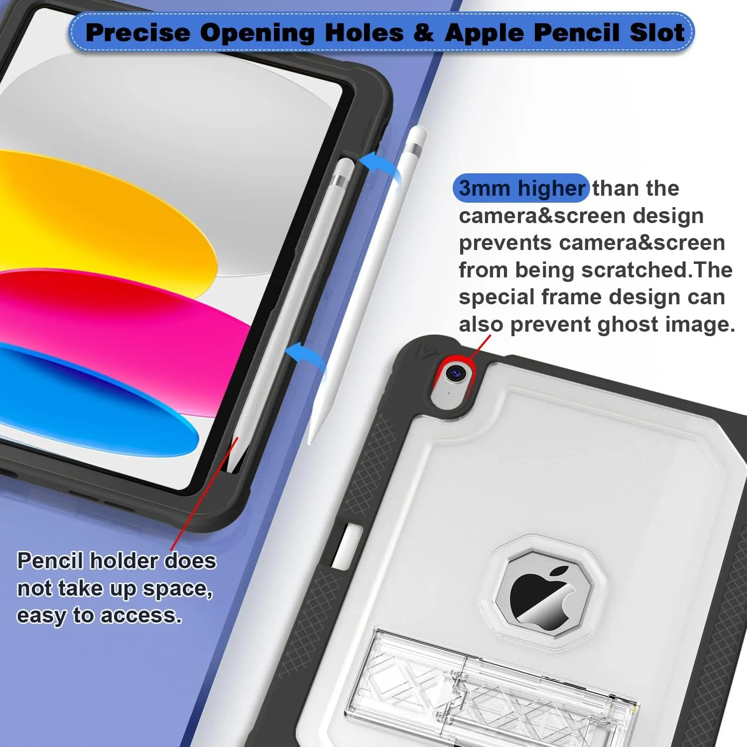 Case for iPad 11-inch (A16) 2025 / iPad 10th Gen 10.9 inch 2022, Heavy Duty Shockproof Rugged Protective with Pencil Holder, 11th / 10th Translucent Cover with Kickstand Kids, Black