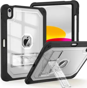 Case for iPad 11-inch (A16) 2025 / iPad 10th Gen 10.9 inch 2022, Heavy Duty Shockproof Rugged Protective with Pencil Holder, 11th / 10th Translucent Cover with Kickstand Kids, Black