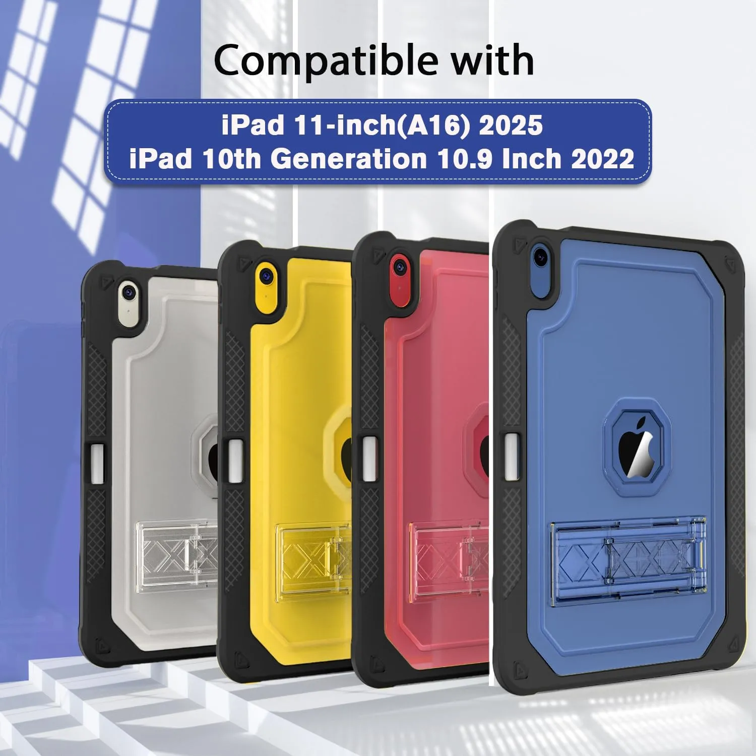 Case for iPad 11-inch (A16) 2025 / iPad 10th Gen 10.9 inch 2022, Heavy Duty Shockproof Rugged Protective with Pencil Holder, 11th / 10th Translucent Cover with Kickstand Kids, Black