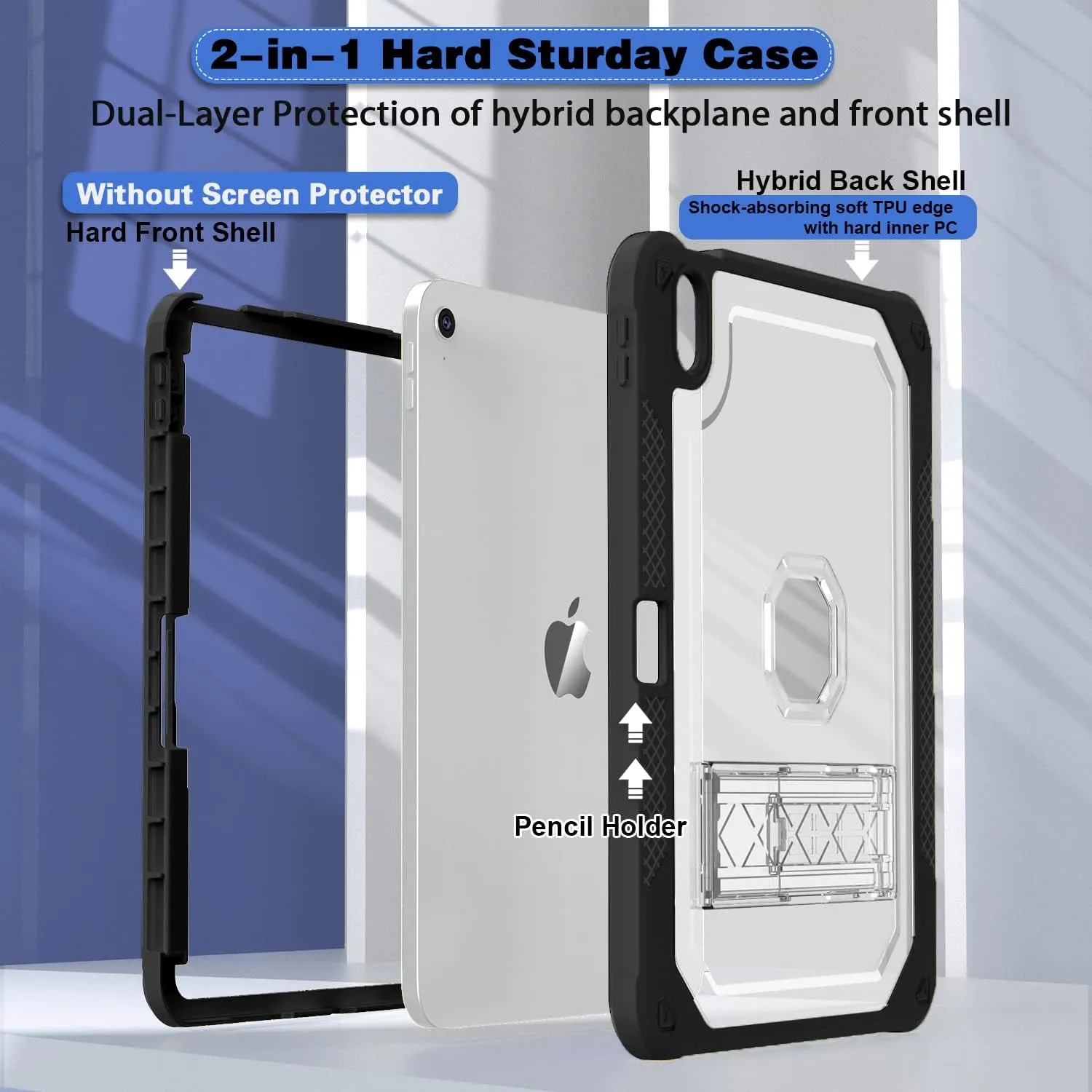 Case for iPad 11-inch (A16) 2025 / iPad 10th Gen 10.9 inch 2022, Heavy Duty Shockproof Rugged Protective with Pencil Holder, 11th / 10th Translucent Cover with Kickstand Kids, Black