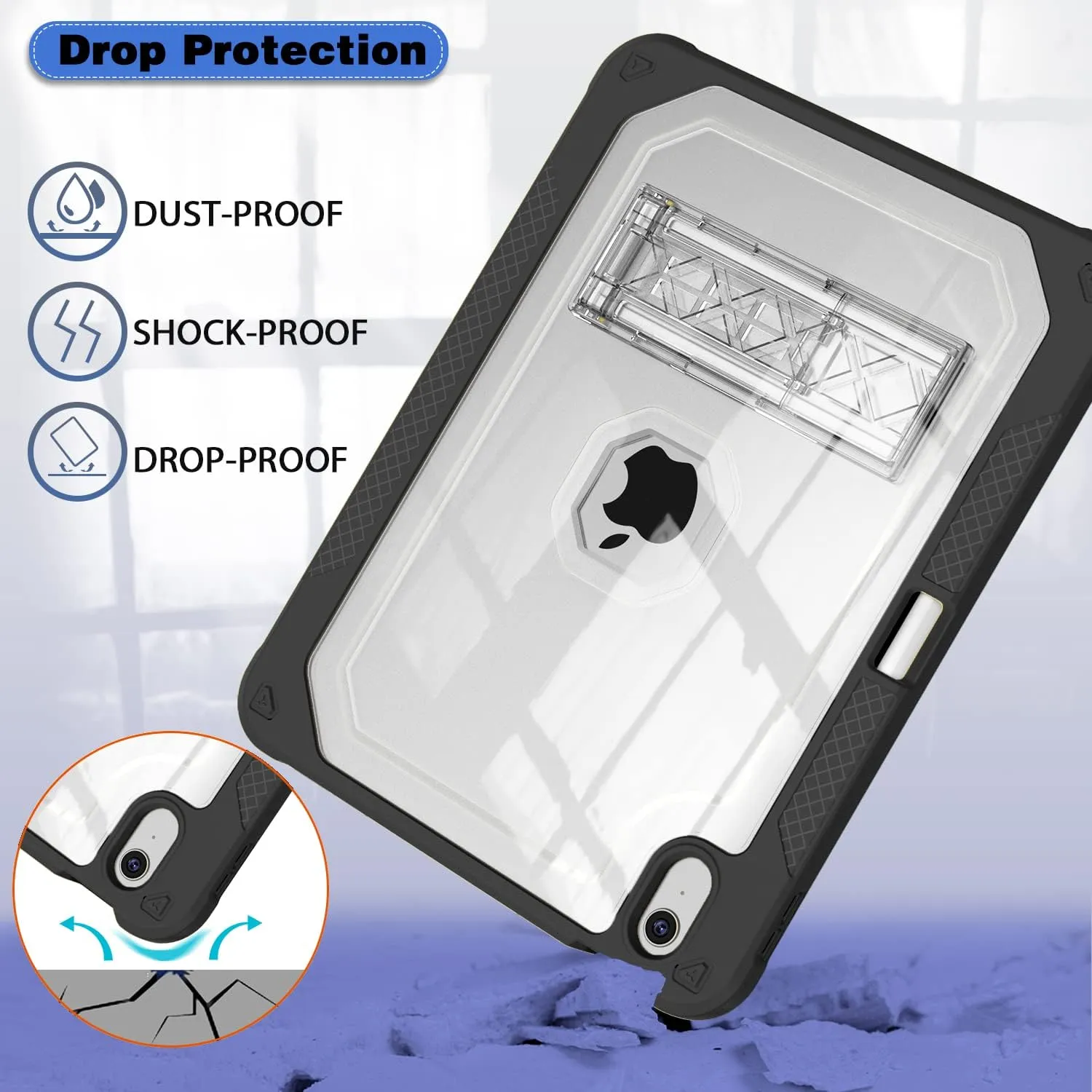 Case for iPad 11-inch (A16) 2025 / iPad 10th Gen 10.9 inch 2022, Heavy Duty Shockproof Rugged Protective with Pencil Holder, 11th / 10th Translucent Cover with Kickstand Kids, Black