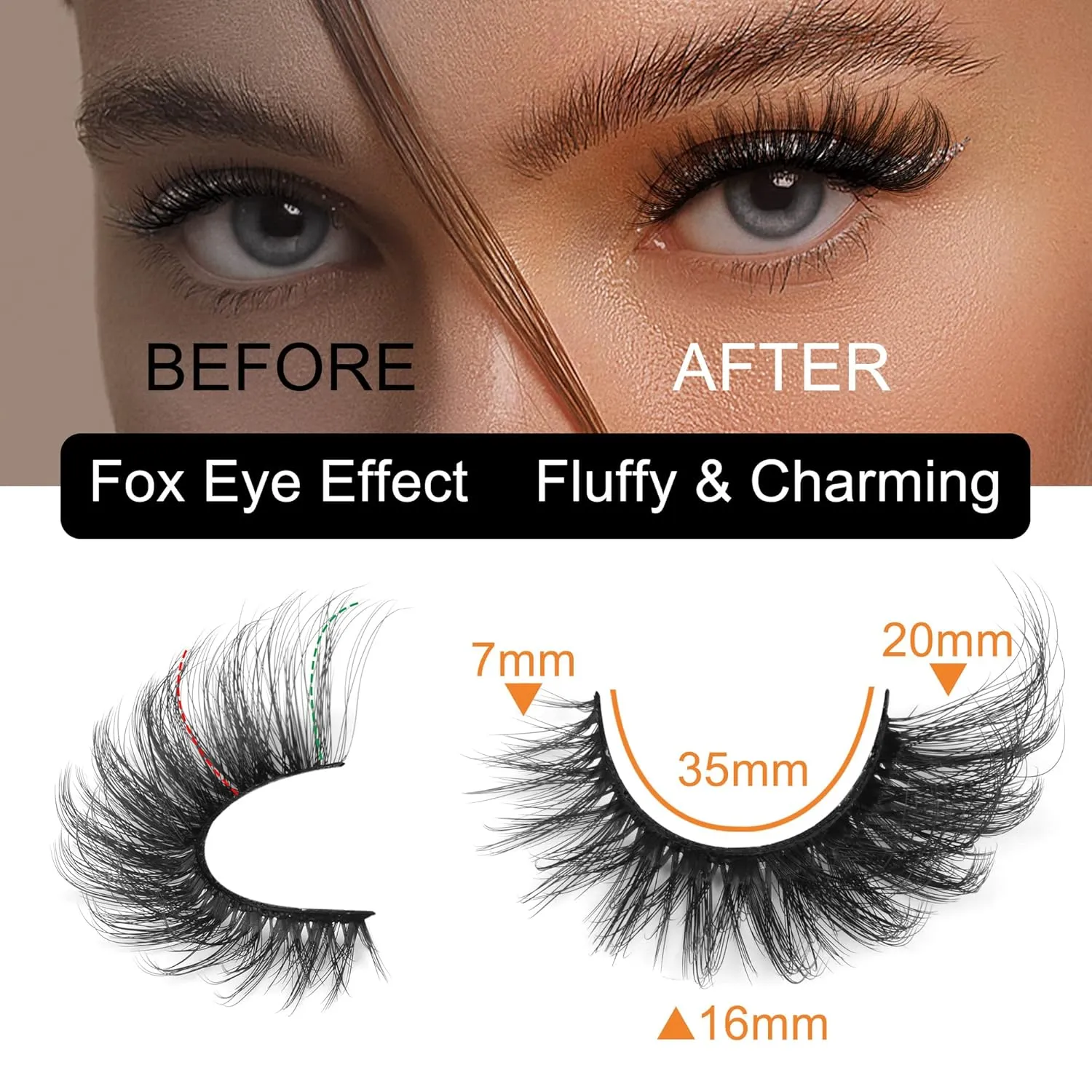 Cat Eye Fake Lashes Dramatic False Eyelashes Faux Mink Lashes Extension Wispy Full Natural Look 7 Pairs Pack Fox Eye Lash 8D Volume Thick long Reusable Light by Boahankuke