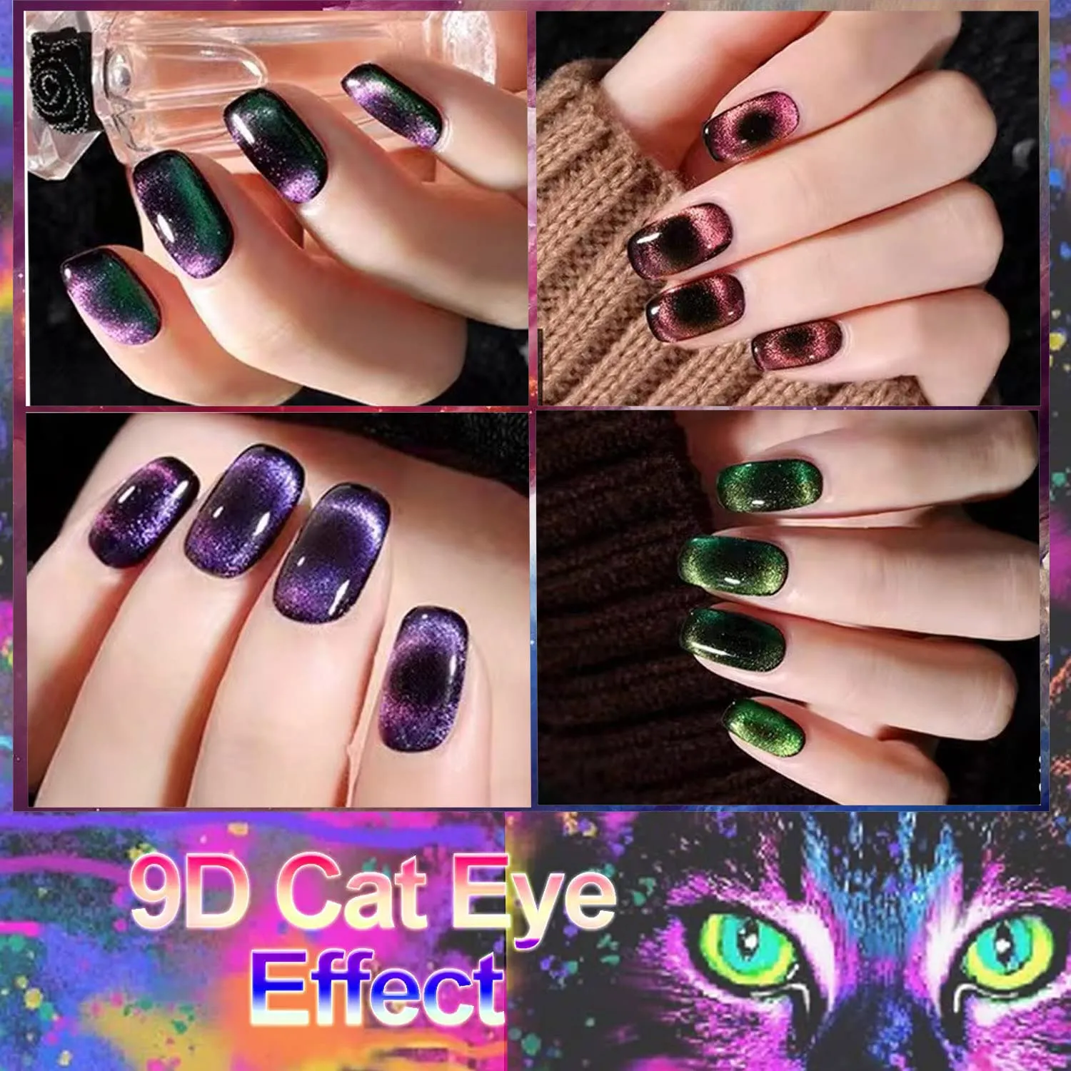 Cat Eye Gel Nail Polish with Magnet Stick, Chameleon Holographic Gel, Dual Colors Magic Effect, Professional Salon-Set
