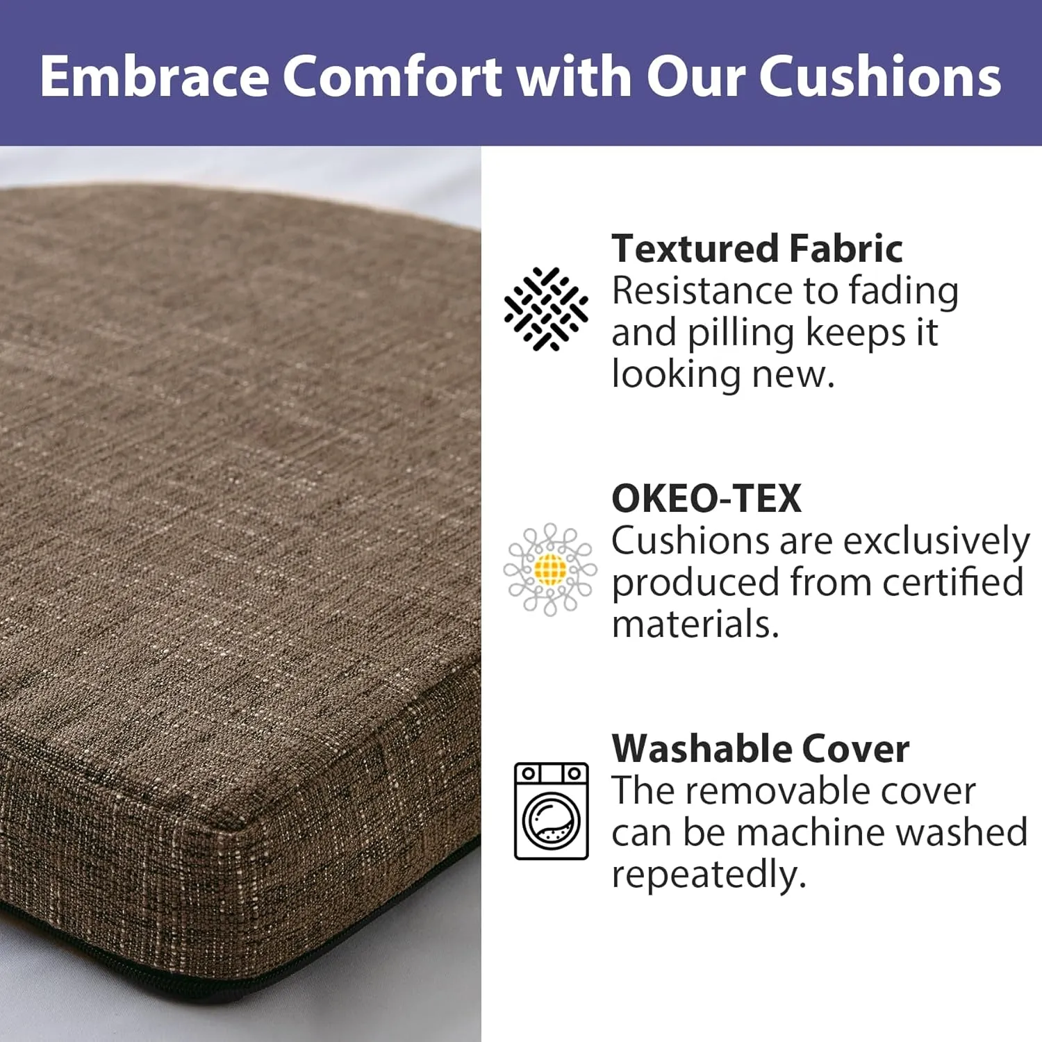 Chair Cushions for Dining Chairs with Ties and Removable Cover, Dining Kitchen Chair Pads with Non-Slip Bottom, High-Resilience Indoor Seat Cushions, 16'' x 16'' x 2'', Set of 4, Brown