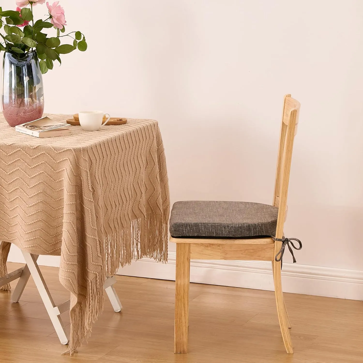 Chair Cushions for Dining Chairs with Ties and Removable Cover, Dining Kitchen Chair Pads with Non-Slip Bottom, High-Resilience Indoor Seat Cushions, 16'' x 16'' x 2'', Set of 4, Brown