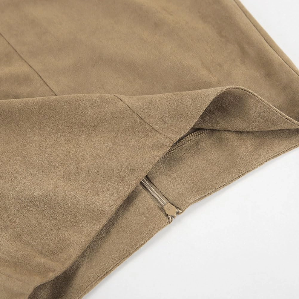 CHARTOU Women Fall Winter Elegant Faux Suede Leather Regular Fit Pencil Maxi Long Skirt