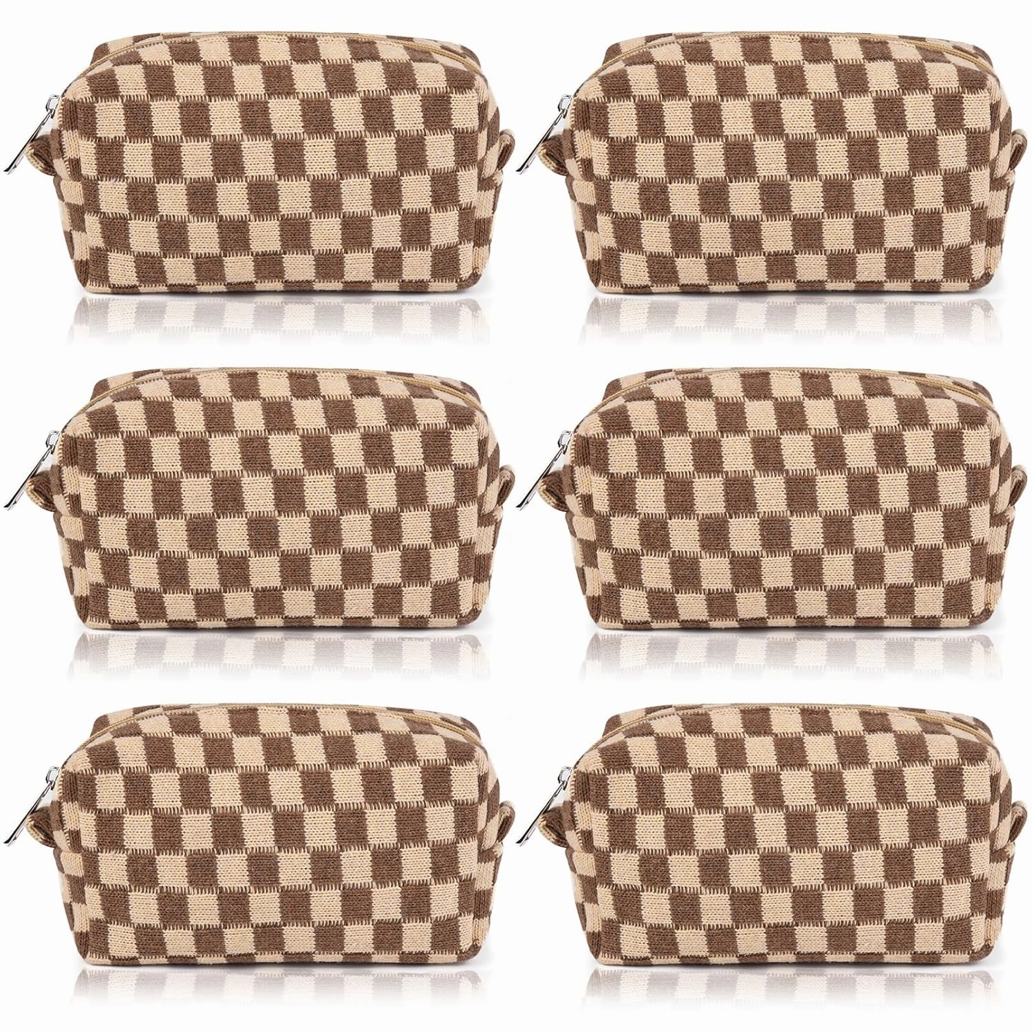 Checkered Makeup Bag Preppy Cosmetic Bag Bulk Brown Makeup Pouch Personalize Travel Toiletry Bag Organizer Cute DIY Makeup Brushes Storage Bag for Women