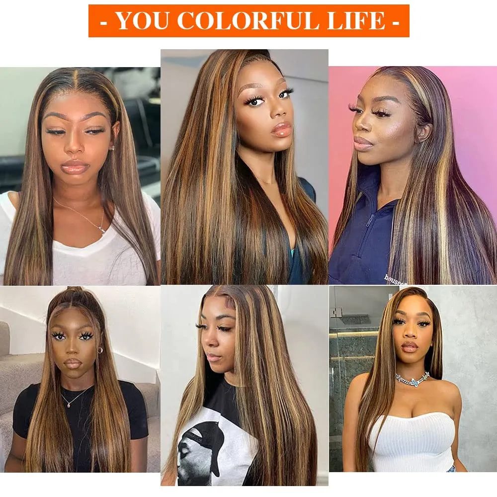 CHEETAHBEAUTY FB30 Ombre V Part Wig Human Hair 18Inch No Leave Out Upgrade Straight U Part Wig Highlight Blonde No Glue Brazilian Virgin Straight Human Hair Wigs for Women Colored Brown 180% Density