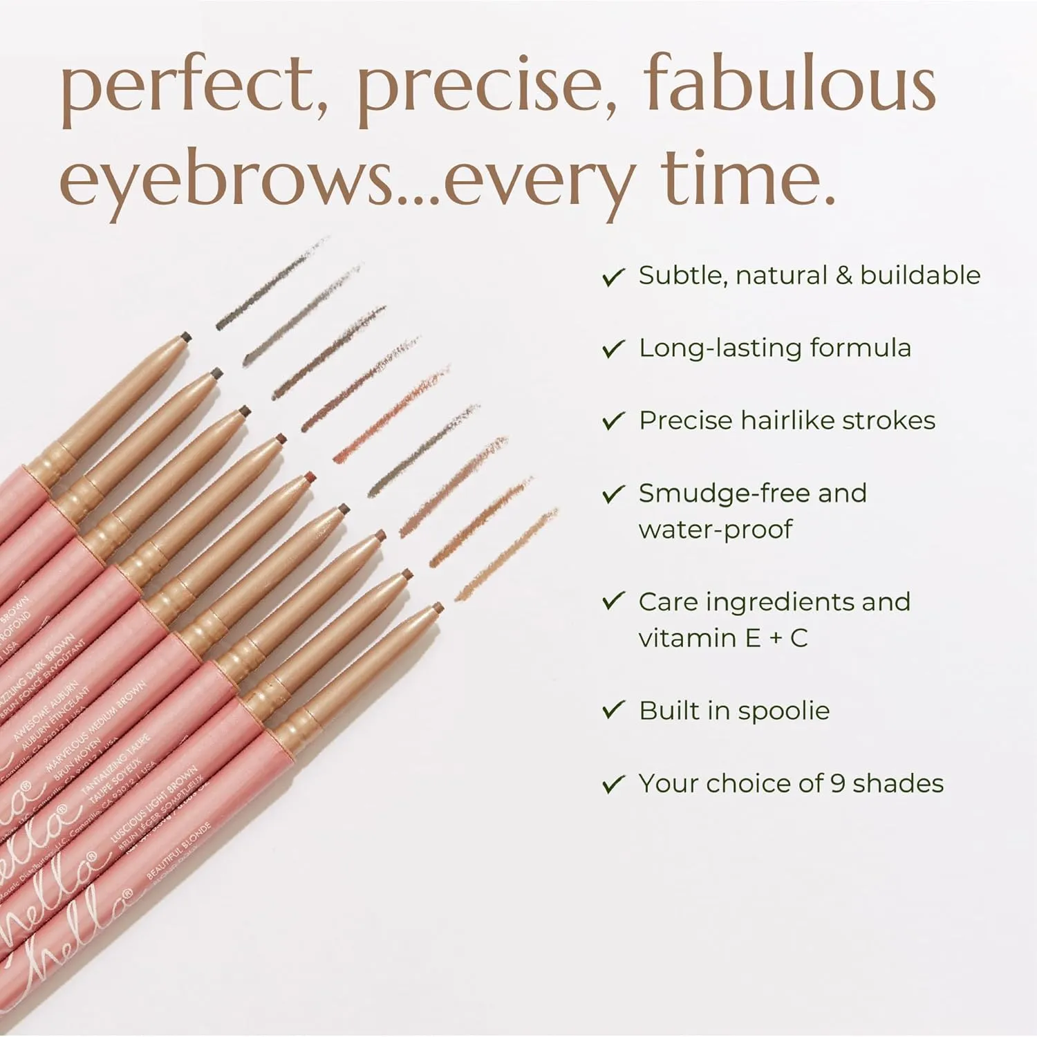 Chella Eyebrow Pencil - Vegan, Gluten Free, Cruelty Free, Paraben Free, Long Wearing, Smooth Consistency (Luscious Light Brown)