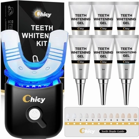 CHICY Teeth Whitening Kit – Latest White Edition, Advanced Home Dental Whitening System with LED Light, Carbamide Peroxide Gel, Custom Trays - Safe, Effective, and Fast Results, Black