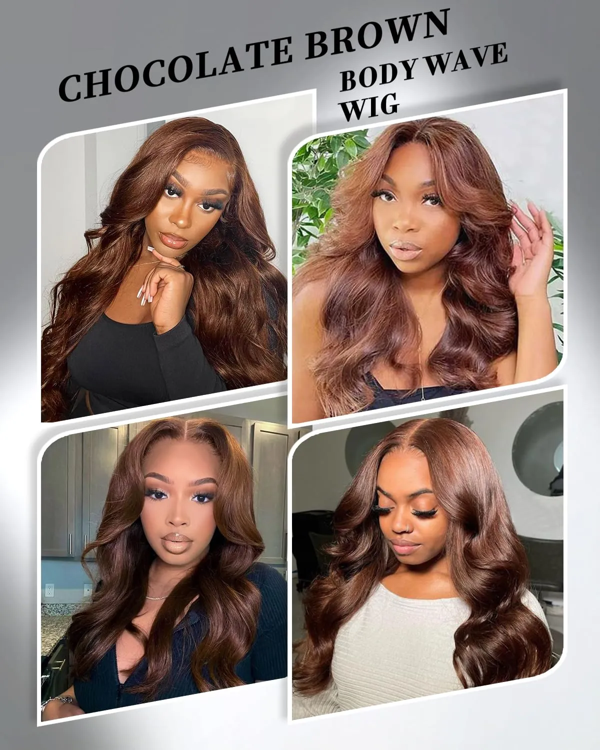 Chocalate Brown Lace Front Wigs Human Hair 13x4 HD Transparent Lace Frontal Wigs Body Wave Colored 4 Brown Wavy Wig Pre-Plucked Hairline 180% Density 24 inch