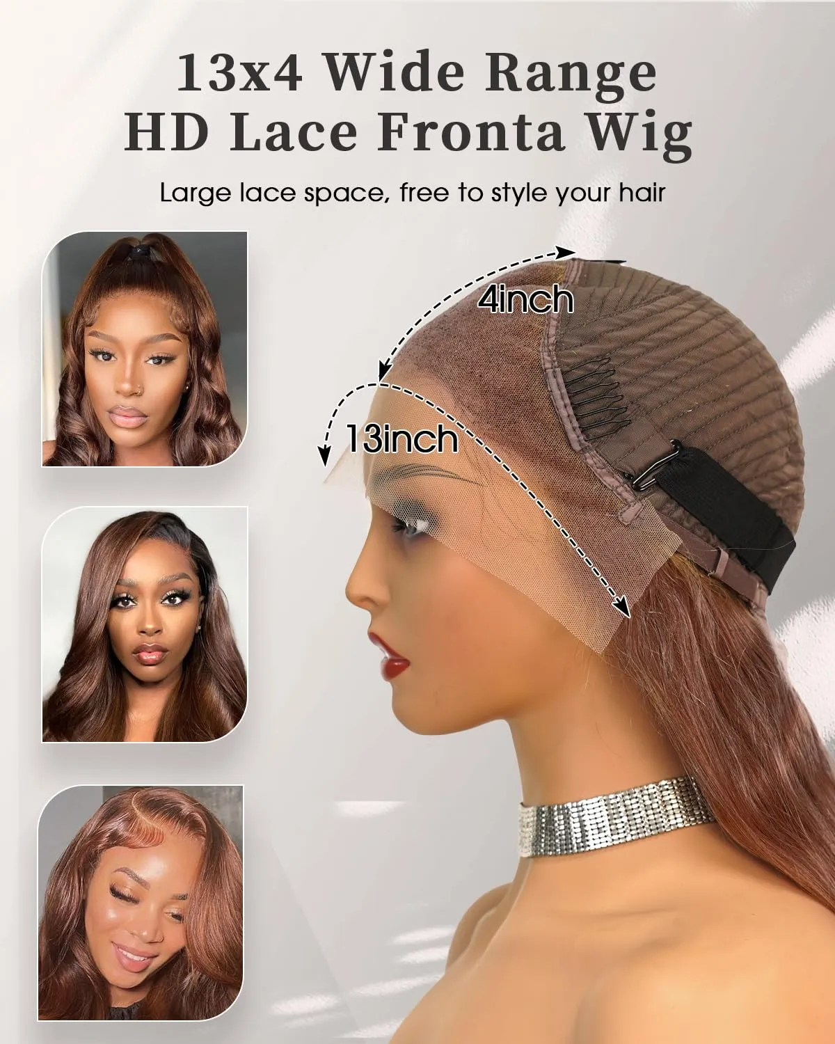 Chocalate Brown Lace Front Wigs Human Hair 13x4 HD Transparent Lace Frontal Wigs Body Wave Colored 4 Brown Wavy Wig Pre-Plucked Hairline 180% Density 24 inch