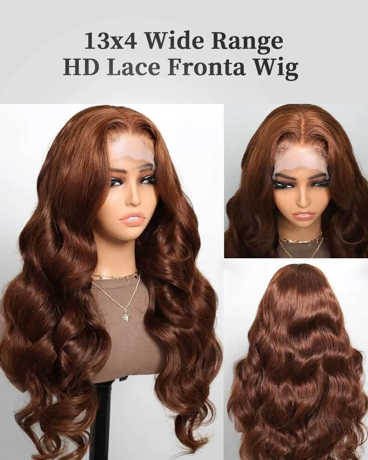 Chocalate Brown Lace Front Wigs Human Hair 13x4 HD Transparent Lace Frontal Wigs Body Wave Colored 4 Brown Wavy Wig Pre-Plucked Hairline 180% Density 24 inch