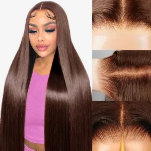 Chocolate Brown Glueless Wig Human Hair 28Inch Wear and Go Glueless Wig Human Hair Pre Cut 220% Density Brown Straight Human Hair Wig 7x5 Closure Wigs for Black Women 3 Seconds Ready to Wear