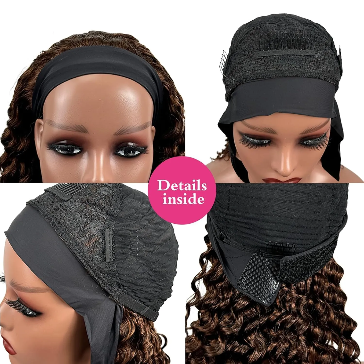 Chocolate Brown Headband Wig Human Hair for Women 12 Inch #4 Deep Wave Headband Wig Glueless Curly Human Hair Wig
