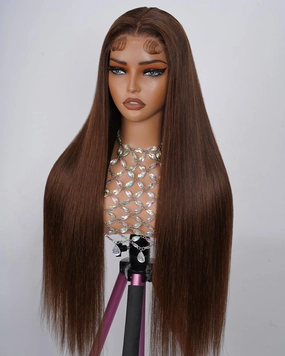 Chocolate Brown 5x5 HD Lace Closure Wigs Human Hair 200% Density Wear and Go Glueless Wigs Human Hair Pre Plucked Pre Cut 12A Straight Lace Front Wig for Women 4# 20 Inch