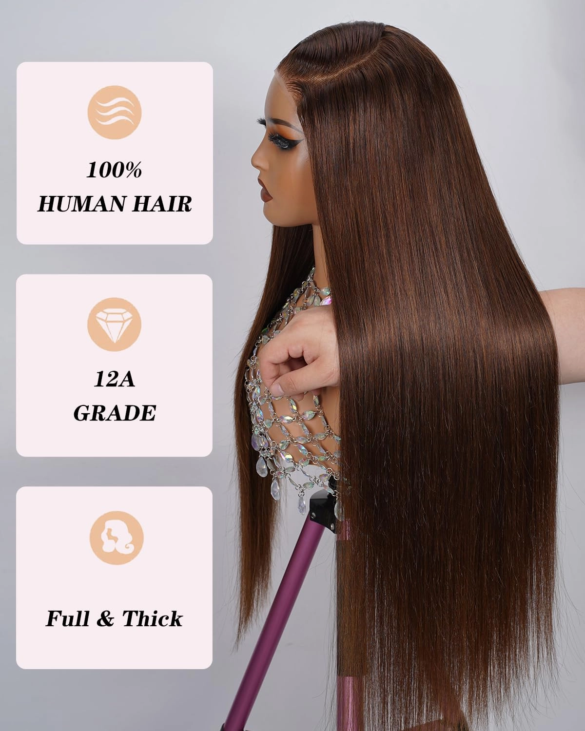 Chocolate Brown 5x5 HD Lace Closure Wigs Human Hair 200% Density Wear and Go Glueless Wigs Human Hair Pre Plucked Pre Cut 12A Straight Lace Front Wig for Women 4# 20 Inch