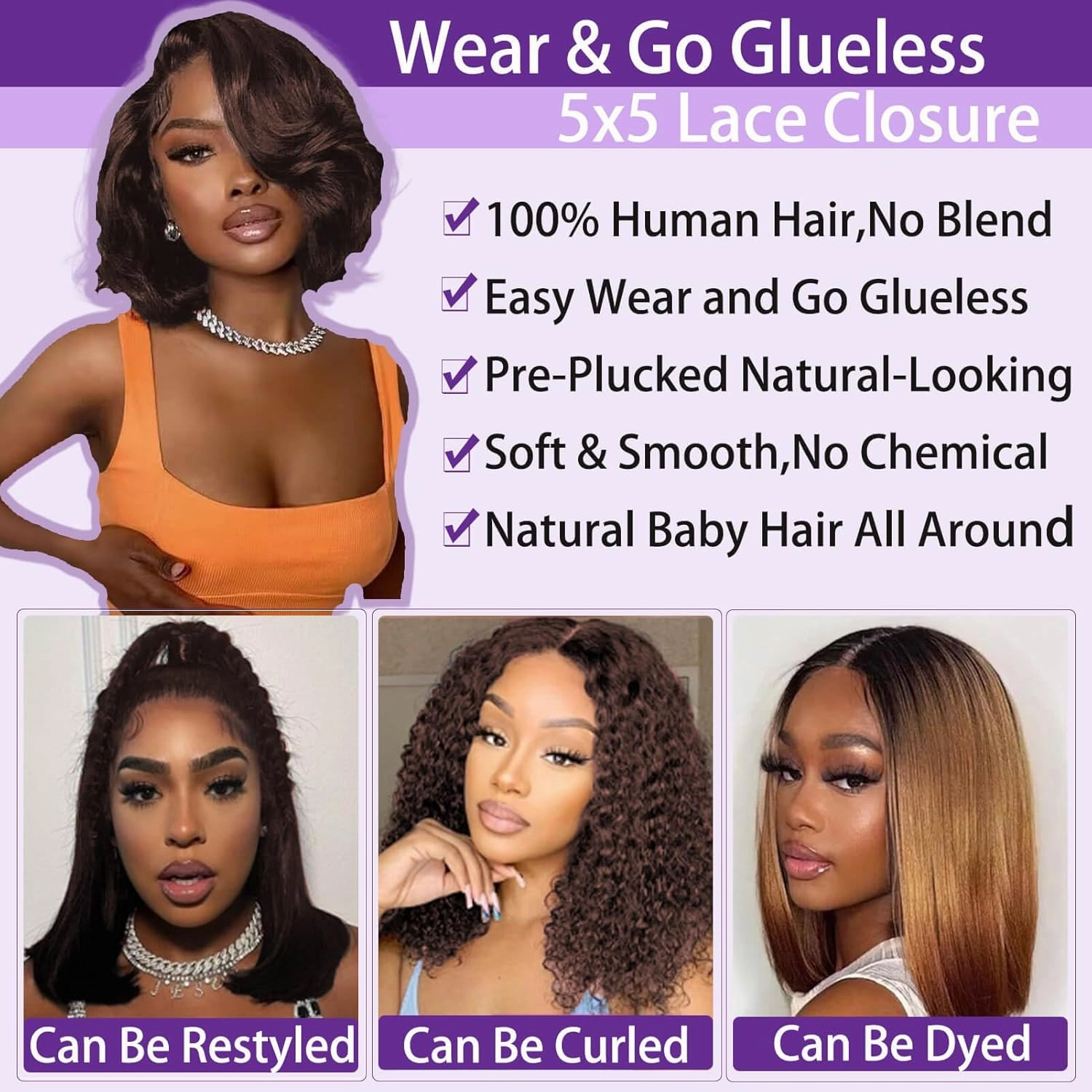 Chocolate Brown Bob Wig Human Hair Glueless Wigs Human Hair Pre Plucked Pre Cut Body Wave 5x5 HD Transparent Closure Wigs 180% Density 100% Brazilian Virgin Hair Brown Wig for Black Women (12 inch)