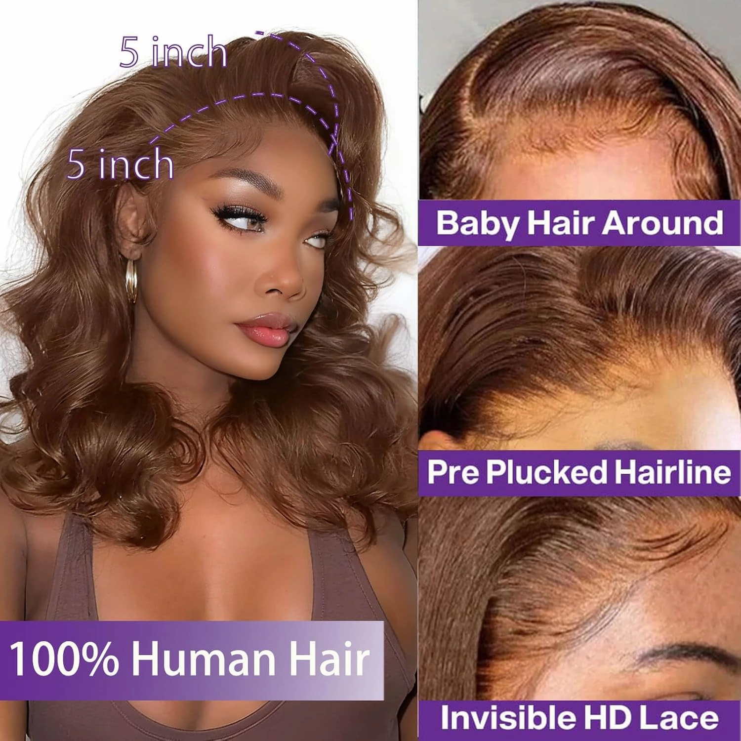 Chocolate Brown Bob Wig Human Hair Glueless Wigs Human Hair Pre Plucked Pre Cut Body Wave 5x5 HD Transparent Closure Wigs 180% Density 100% Brazilian Virgin Hair Brown Wig for Black Women (12 inch)