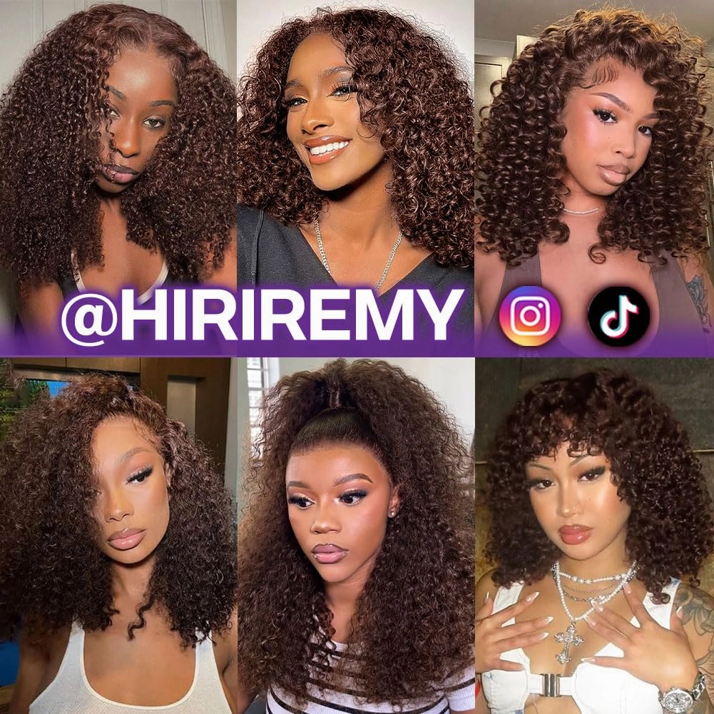Chocolate Brown Deep Wave BOB Wigs For Black Women Human Hair 13x4 HD Short Curly Dark Brown Lace Front BOB Wigs Human Hair Pre Plucked Wear And Go Glueless #4 Colored 14 Inch
