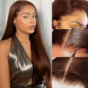 Chocolate Brown Glueless Wig Human Hair Pre Plucked Pre Cut 9x6 Wear and Go Lace Front Wig 200% Density Long Brown 22 Inch