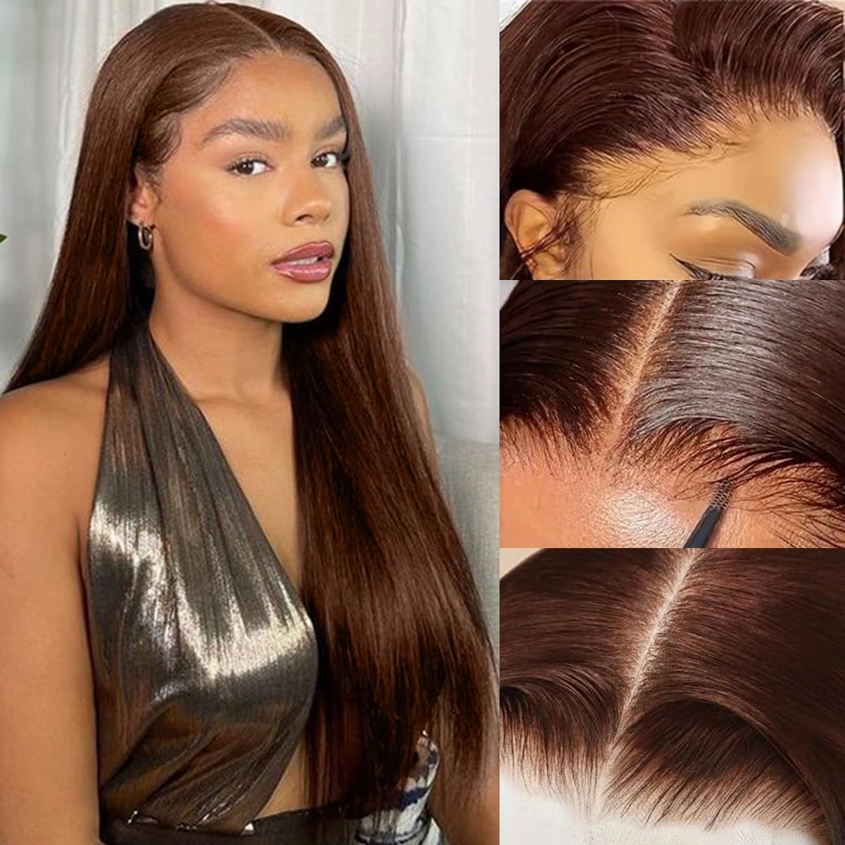 Chocolate Brown Glueless Wig Human Hair Pre Plucked Pre Cut 9x6 Wear and Go Lace Front Wig 200% Density Long Brown 22 Inch