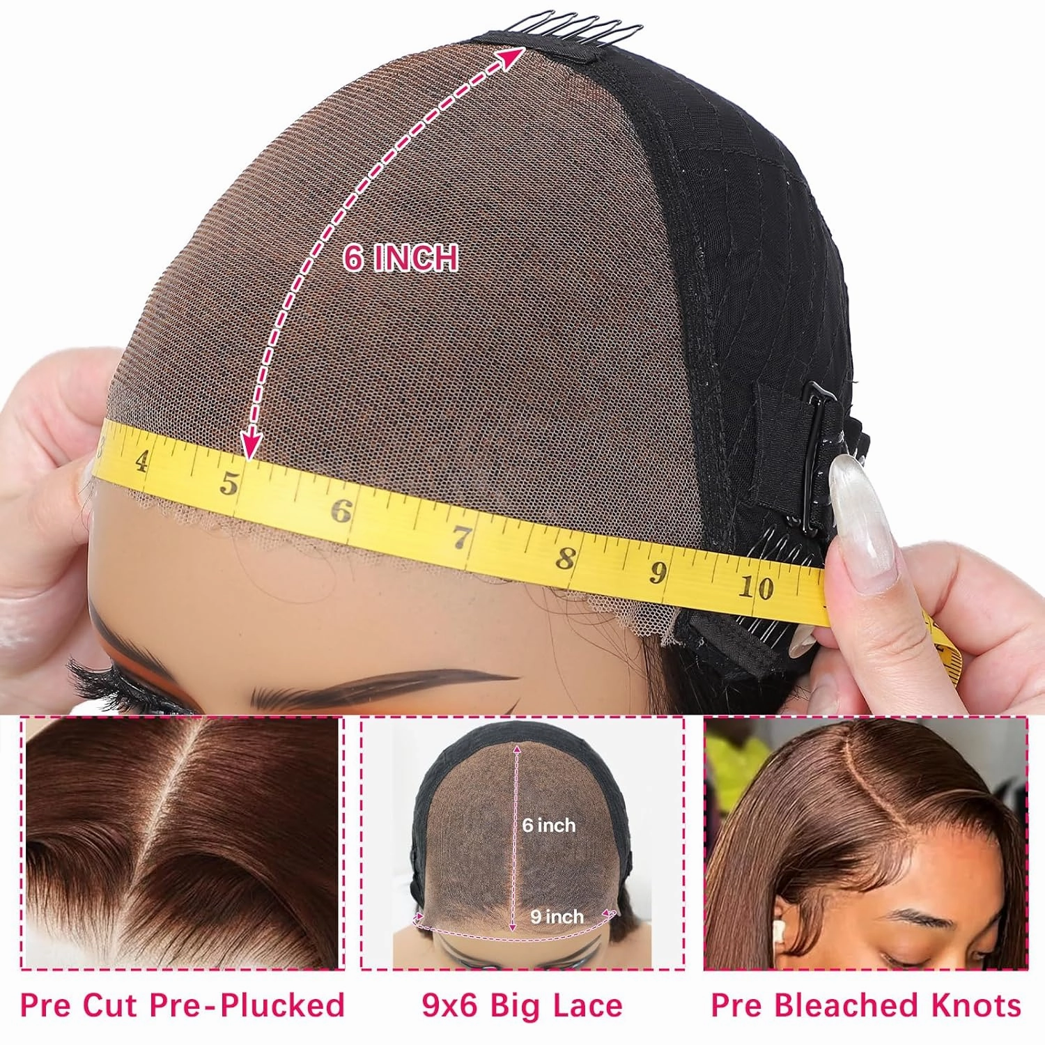 Chocolate Brown Glueless Wig Human Hair Pre Plucked Pre Cut 9x6 Wear and Go Lace Front Wig 200% Density Long Brown 22 Inch