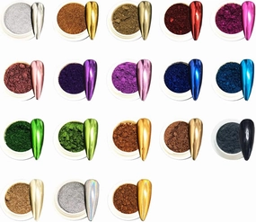 Chrome Nail Powder 18 Jars Metallic Mirror Effect Powder for Gel Polish Nail Art Decoration, with Sponge Sticks-18 Colors Magic Mirror Powder