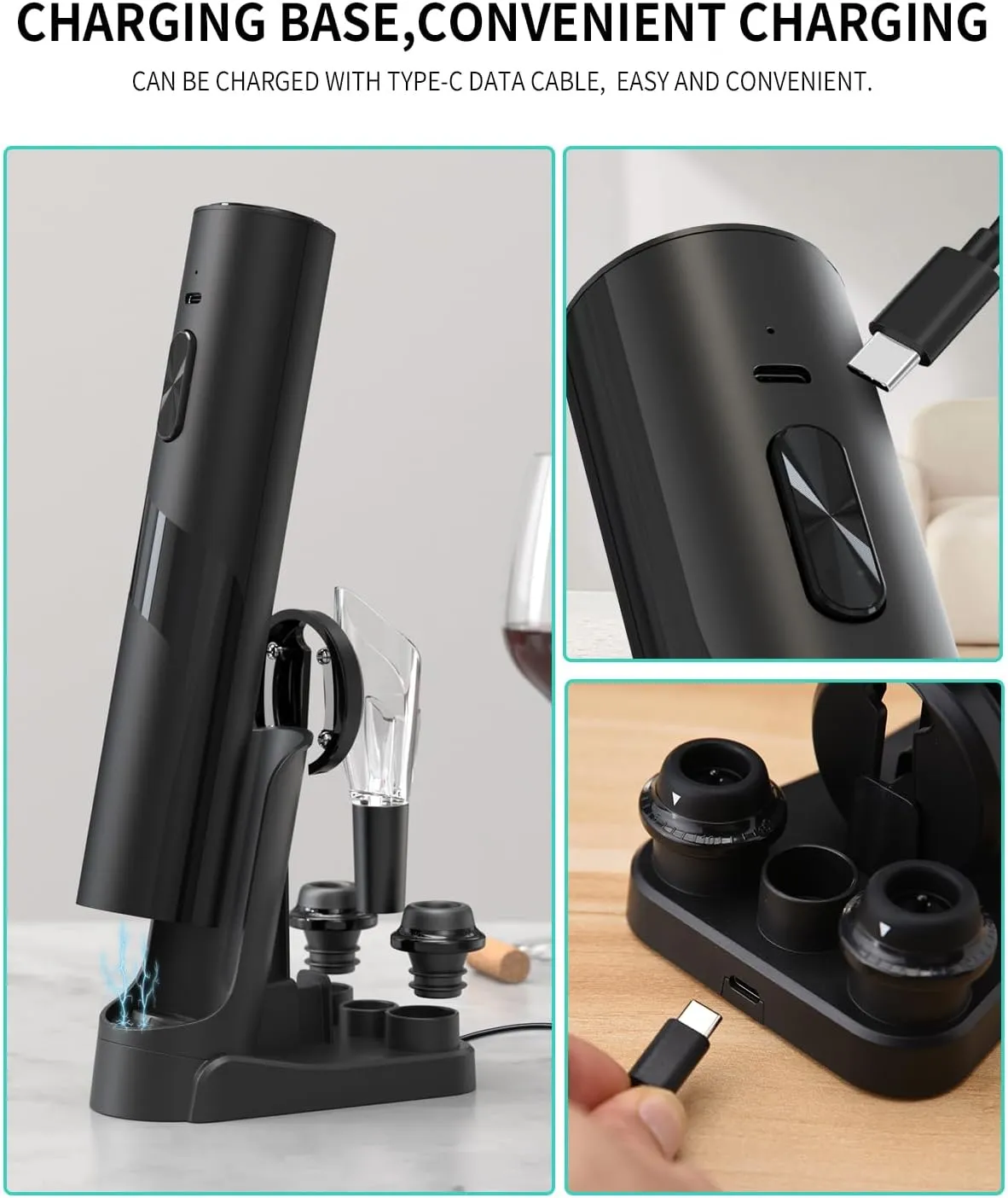 CIRCLE JOY Rechargeable Wine Opener Electric Wine Bottle Opener 7-in-1 Wine Gift Set with Electric Vacuum Pump, Charging Station, Foil Cutter, Wine Aerator Pourer and 2 Wine Stoppers