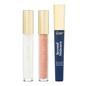 City Beauty Lips & Lash - City Lips Clear 0.16oz, City Lips Pink Nude 0.16oz, Beyond Mascara 0.31oz - Plumping Lip Gloss & Volumizing Mascara: Hydrate, Volumize, Nourish & Smudge-Resistant