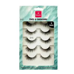 Classic Natural False Eyelashes,Cat Eye Lashes Volume Fox Eyelashes,Natural Brown&black Mix Matter PBT,3D Curl Thick Fake Eyelashes,Reusable Adhesive Eyelashes,#Q12 (2 BOXES)
