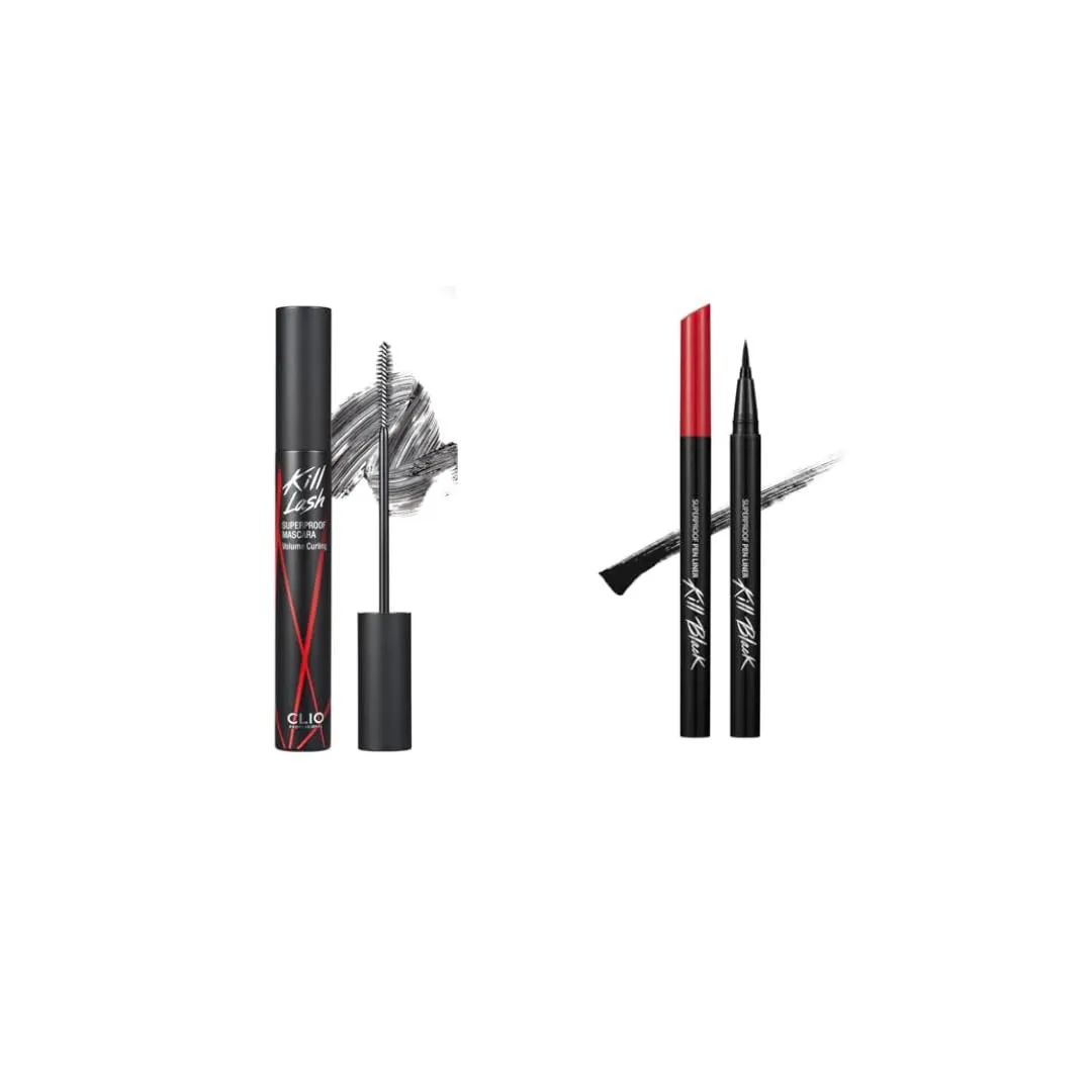 CLIO Kill Lash Superproof Mascara 02 Volume Curling   Waterproof Pen Liquid Eyeliner 01 Black