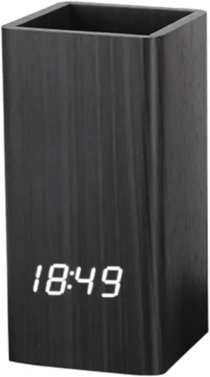 Clocks Bedroom Wall Decor Creative Student Desktop USB/Battery Operated Pencil Organizer Drop Ship Voice Control Digital Wooden Pen Holder Alarm Clock Living Room Wall Decor(A) (B One Size)