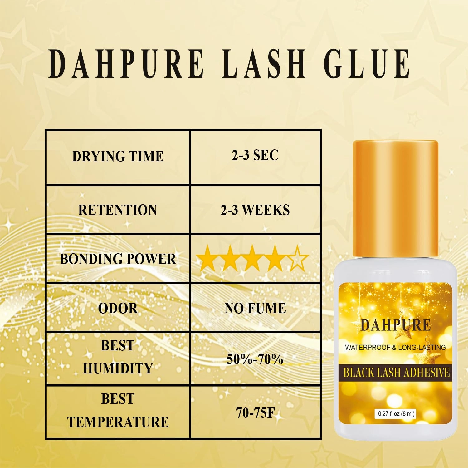 Cluster Lash Glue Strong Hold Long Lasting for 3 Weeks, Waterproof Extension Lash Glue, DIY & Professional Use, No Fume
