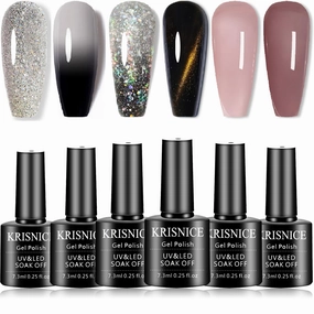 Color Changing Gel Nail Polish Gift Set Black And White Glitter Mood Translucent Neutral Skin Tone UV Gel Polish 2 2 Set