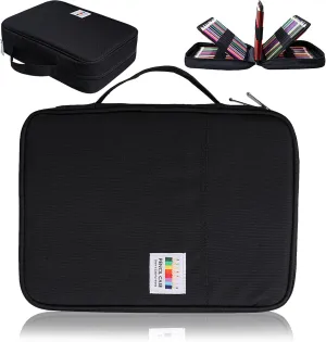 Colored Pencil Case 220 Slots Gel Pens Holder Waterproof Organizer Bag Portable Artist Painting Pencil Pouch Handy Storage Box for Watercolor Pens or Markers and Stationery Supply (Black)