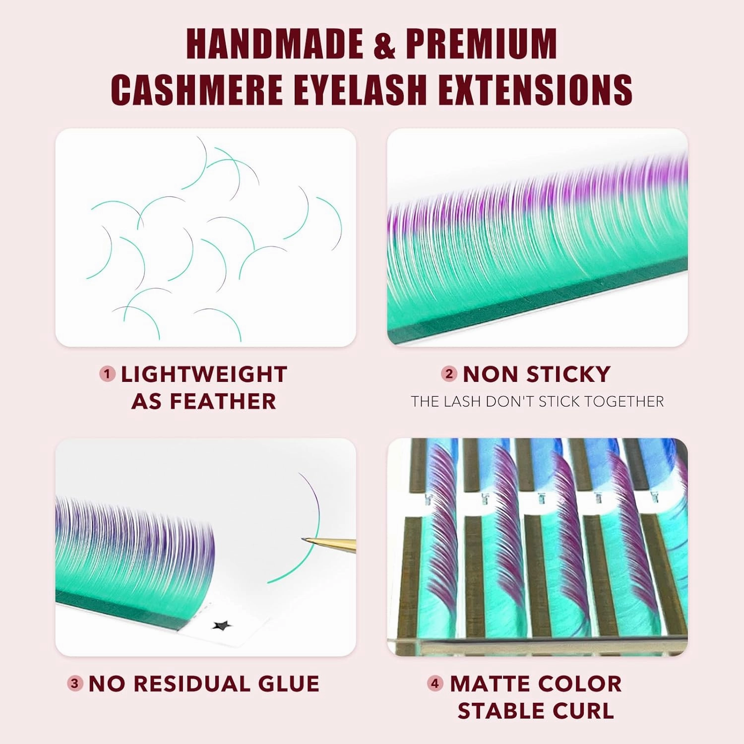 Colored Lash Extensions, 32 Rows Cashmere Mix Classic & Volume Lash Extensions, 0.07 D Curl, 12-15mm