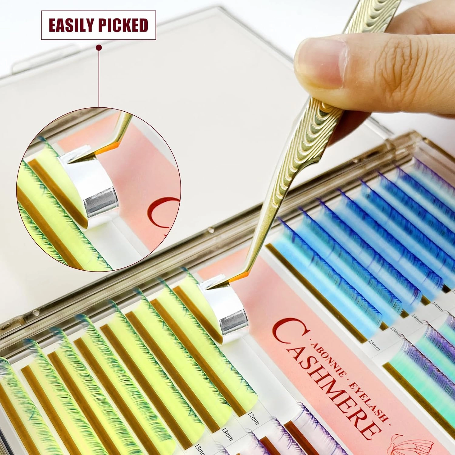 Colored Lash Extensions, 32 Rows Cashmere Mix Classic & Volume Lash Extensions, 0.07 D Curl, 12-15mm