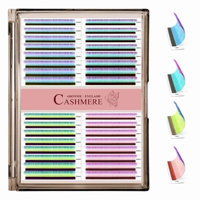 Colored Lash Extensions, 32 Rows Cashmere Mix Classic & Volume Lash Extensions, 0.07 D Curl, 12-15mm