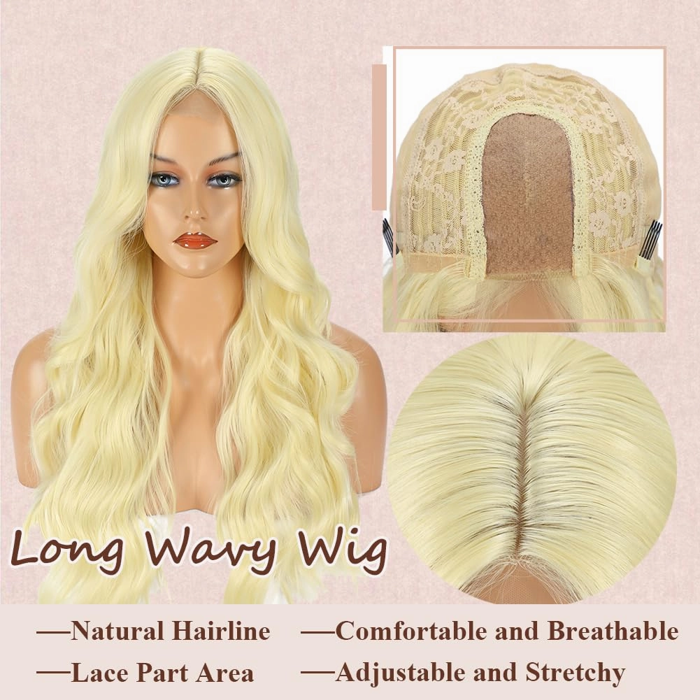 Colorful Queen 26 Inch Lace Front Long Wavy Curly Wig 613 Blonde Wigs for Women Middle Part Natural Looking for Daily Use Party Cosplay