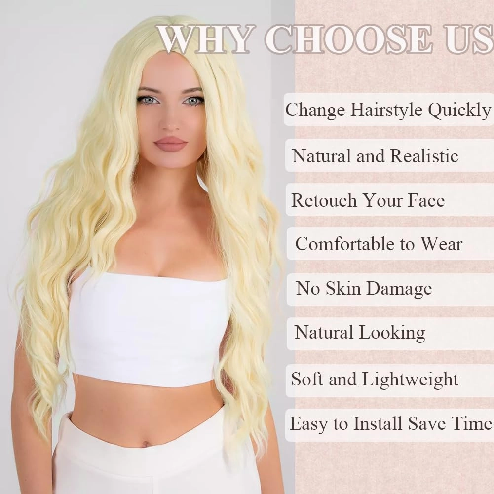 Colorful Queen 26 Inch Lace Front Long Wavy Curly Wig 613 Blonde Wigs for Women Middle Part Natural Looking for Daily Use Party Cosplay