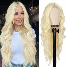 Colorful Queen 26 Inch Lace Front Long Wavy Curly Wig 613 Blonde Wigs for Women Middle Part Natural Looking for Daily Use Party Cosplay
